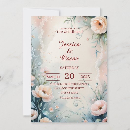 Whimsical Hand-Painted Floral Border Wedding Kaart (Voorkant)