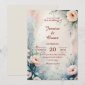 Whimsical Hand-Painted Floral Border Wedding Kaart (Voorkant / Achterkant)