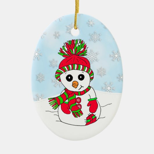 Whimsical Hand Tnowman Snowy Day Kerstmis Keramisch Ornament (Voorkant)