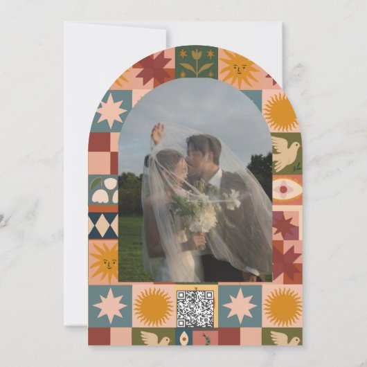 Whimsical handdrawn Bold colorful wedding Kaart (Achterkant)