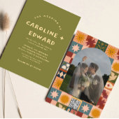 Whimsical handdrawn Bold colorful wedding Kaart