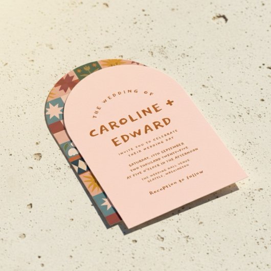 Whimsical handdrawn Bold colorful wedding  Kaart