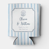 Whimsical Handdrawn Retro Blue Stripes Wedding Blikjeskoeler (Voorkant)