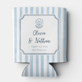 Whimsical Handdrawn Retro Blue Stripes Wedding Blikjeskoeler (Achterkant)