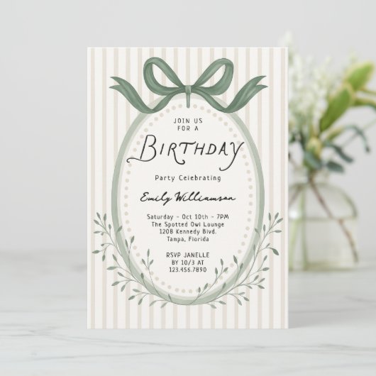 Whimsical Handdrawn Stripes Bow Frame Birthday Kaart (Staand voorkant)