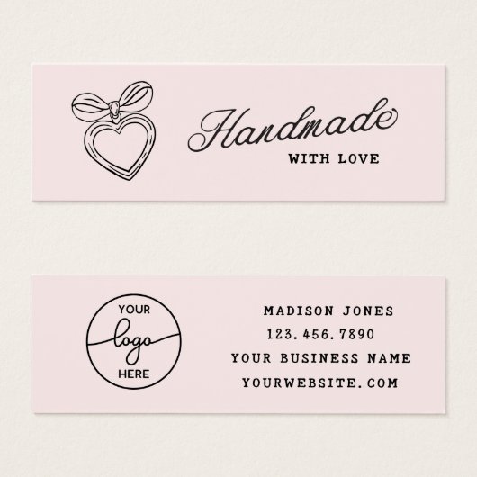 Whimsical Handgemaakt met Liefde Script Hart Boog  Mini Visitekaartjes (Voorkant /achterkant)
