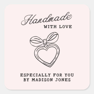 Whimsical Handgemaakt met Liefde Script Hart Boog Vierkante Sticker