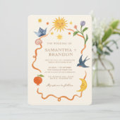 Whimsical handgeschilderd Bloemen Folk Wedding Kaart (Staand voorkant)