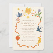 Whimsical handgeschilderd Bloemen Folk Wedding Kaart (Voorkant)