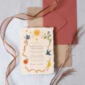 Whimsical handgeschilderd Bloemen Folk Wedding Kaart