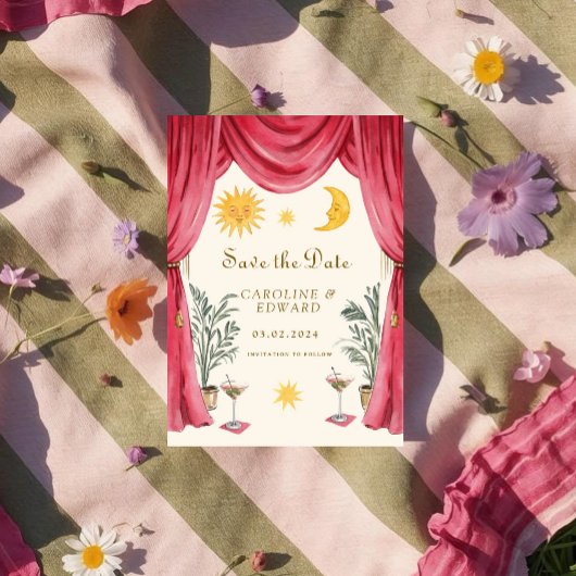 Whimsical handgeschilderd Hemels Volkshuwelijk Bew Save The Date