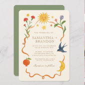 Whimsical handgeschilderd Hemelse Folk Wedding Kaart