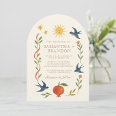 Whimsical handgeschilderd Hemelse Folk Wedding Kaart