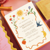 Whimsical handgeschilderd Hemelse Folk Wedding Kaart