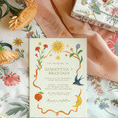 Whimsical handgeschilderd Hemelse Folk Wedding Kaart