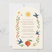 Whimsical handgeschilderd Hemelse Folk Wedding Kaart (Voorkant)