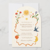 Whimsical handgeschilderd Hemelse Folk Wedding Kaart (Voorkant)