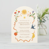 Whimsical handgeschilderd Hemelse Folk Wedding Kaart (Staand voorkant)