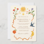 Whimsical handgeschilderd Hemelse Folk Wedding Kaart (Voorkant)