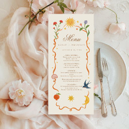Whimsical handgeschilderd Hemelse Folk Wedding Menu