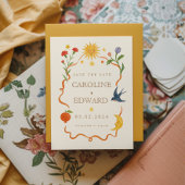 Whimsical handgeschilderd Hemelse Folk Wedding Save The Date