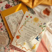 Whimsical handgeschilderde tekening bruiloft kaart