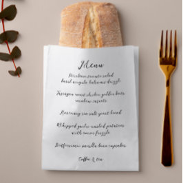 Whimsical handgeschreven aangepaste menu bakkerij  bedankzakje