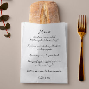 Whimsical handgeschreven aangepaste menu bakkerij bedankzakje