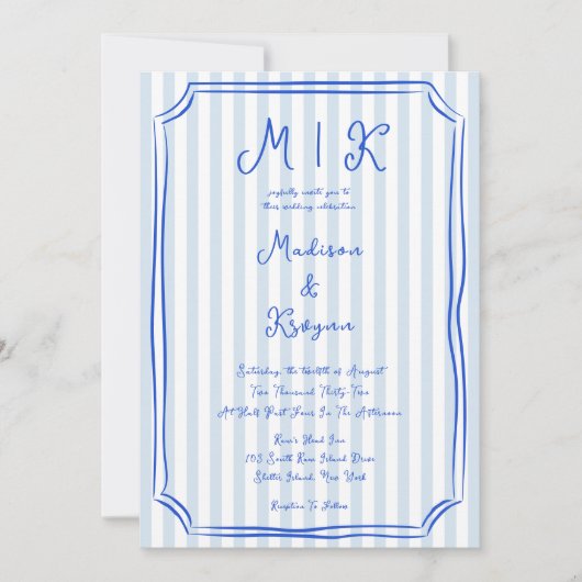 Whimsical Handgeschreven Blauw Franse bruiloft Kaart (Voorkant)