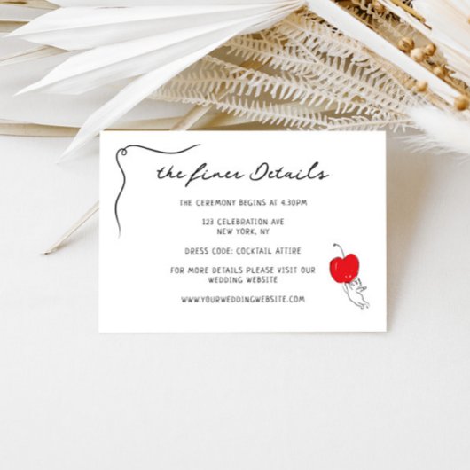 Whimsical Handgeschreven Cherry Bruiloft Details Informatiekaartje