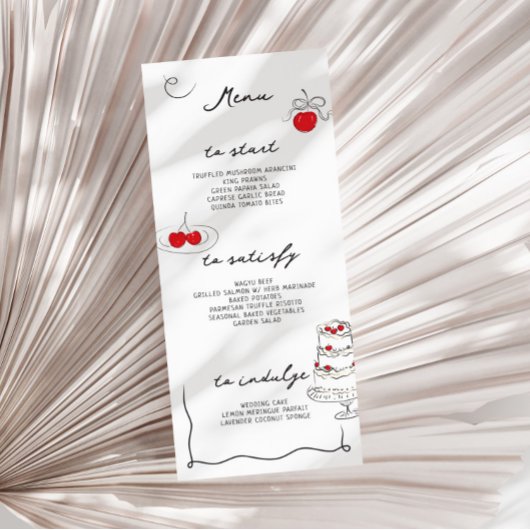 Whimsical Handgeschreven Cherry Theme Bruiloft Menu