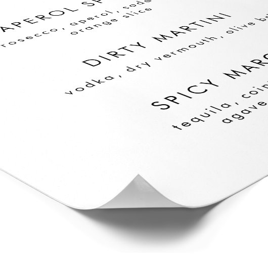 Whimsical Handgeschreven Cocktail Menu Poster (Hoek)