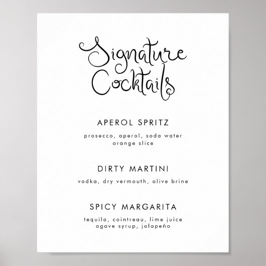 Whimsical Handgeschreven Cocktail Menu Poster (Voorkant)