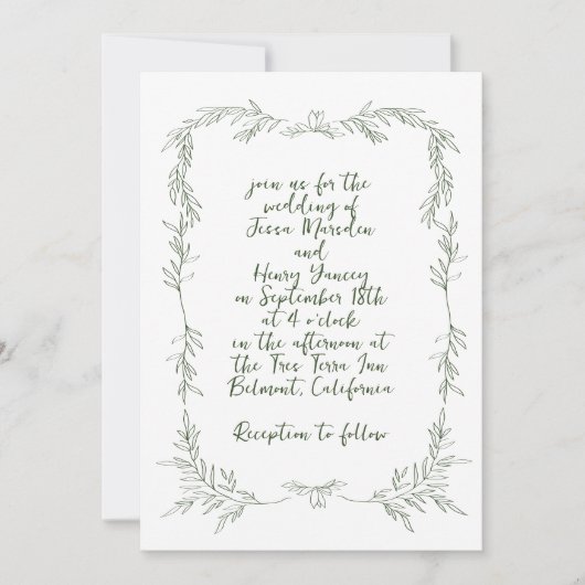 Whimsical Handgeschreven Ivy Lijst Botanische Brui Kaart (Voorkant)