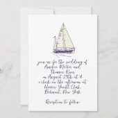 Whimsical Handgeschreven Navy Blue Zeilboot Bruilo Kaart (Voorkant)