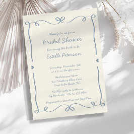 Whimsical Handgeschreven Stofblauw Lint Bruidsdouc Kaart