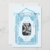 Whimsical Handgetekend Save the Date Blauwe Foto Kaart (Voorkant)