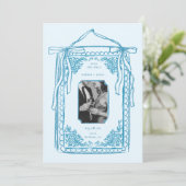 Whimsical Handgetekend Save the Date Blauwe Foto Kaart (Staand voorkant)