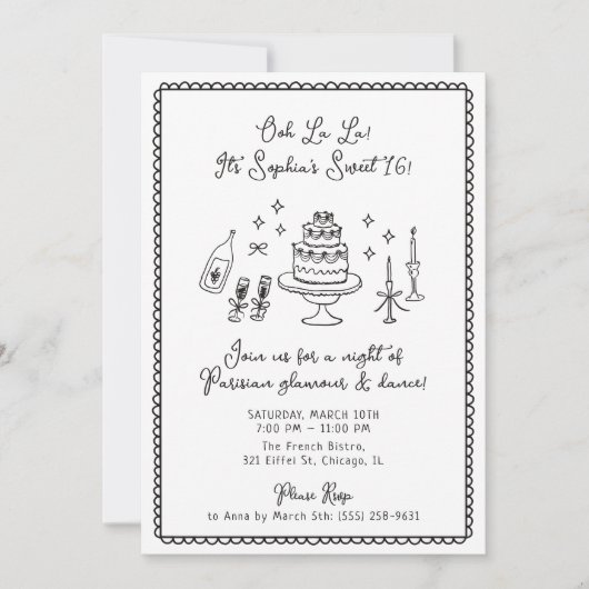 Whimsical, handgetekend, Sweet 16, Verjaardagsfees Kaart (Voorkant)