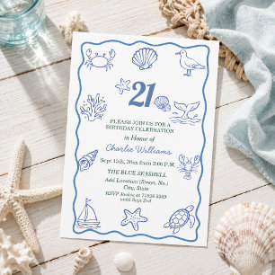 Whimsical handgetekend zeedieren 21e verjaardagsfe kaart