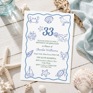 Whimsical handgetekend zeedieren 33e verjaardagsfe kaart