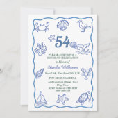 Whimsical handgetekend zeedieren 54e verjaardagsfe kaart (Voorkant)