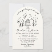 Whimsical, handgetekende bruiloft kaart (Voorkant)