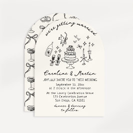 Whimsical, handgetekende bruiloft kaart
