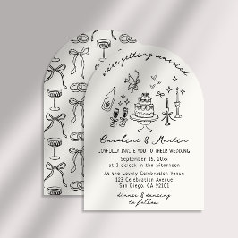 Whimsical, handgetekende bruiloft kaart