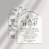 Whimsical, handgetekende bruiloft kaart