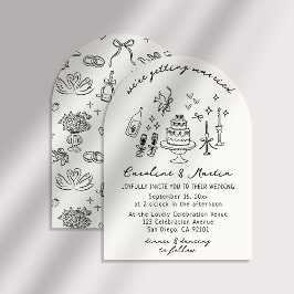 Whimsical, handgetekende bruiloft kaart