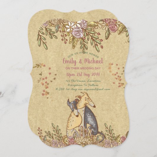 Whimsical Handgetekende Bruiloft Rustieke Honden B Kaart (Voorkant / Achterkant)