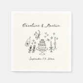 Whimsical, handgetekende bruiloft servet (Voorkant)