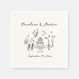 Whimsical, handgetekende bruiloft servet